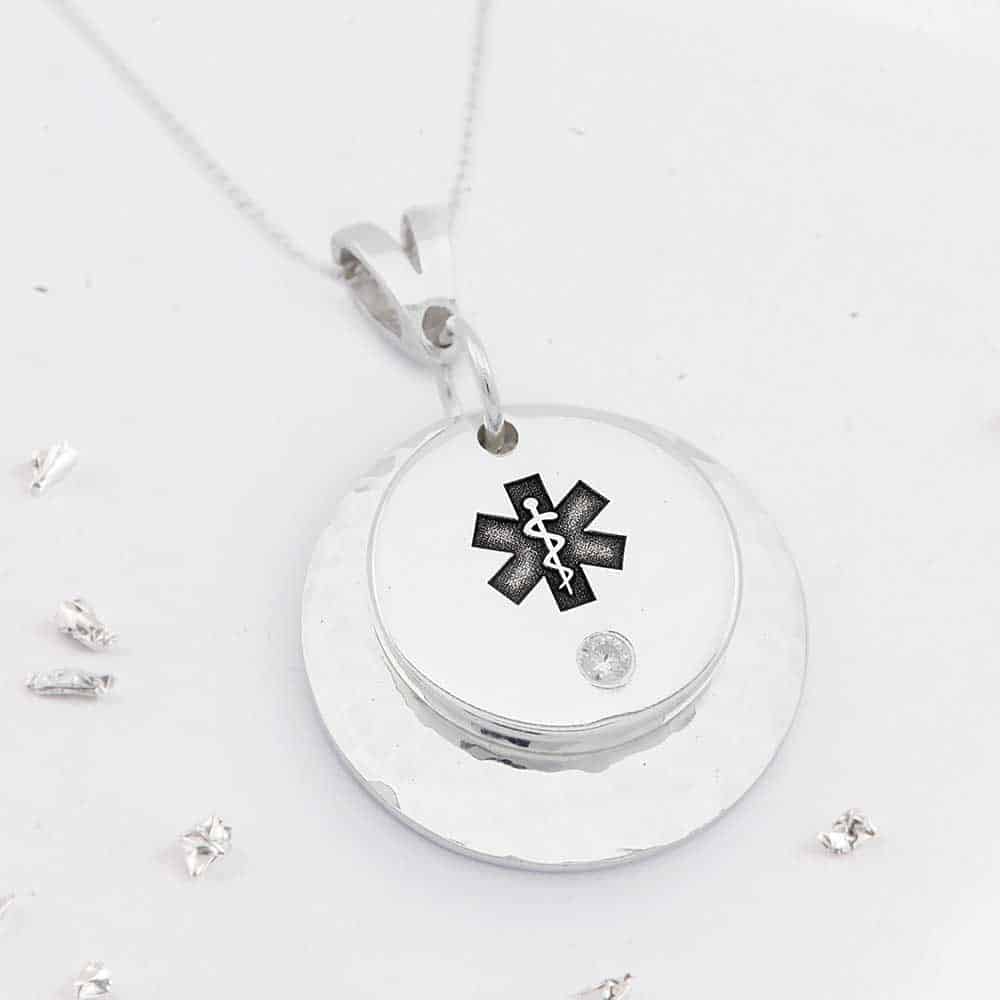 Double disc crystal medical ID necklace