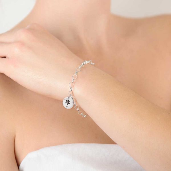 Silver Crystal disc and silver bead medical ID bracelet